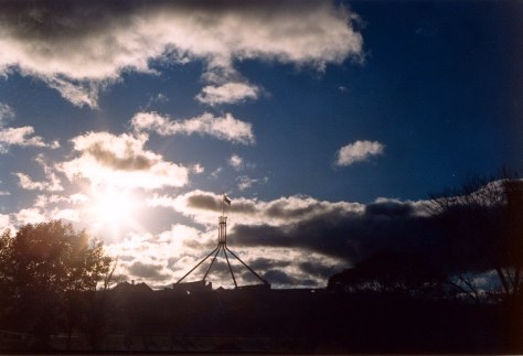 Sunrise over Parliament House Canberra.
